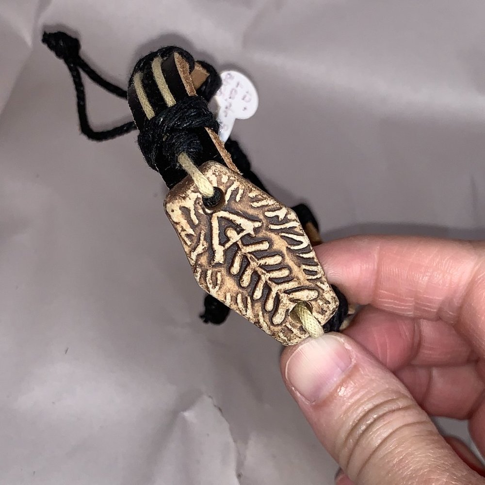12" Long Leather Bracelet with Fish Design